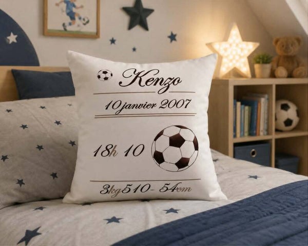 Coussin de naissance personnalisé - Modèle ballon de football + ligne