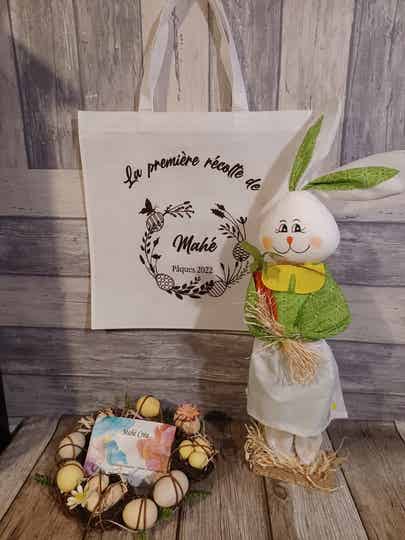 Tote bag personnalisé - Modèle couronne de Pâques noir