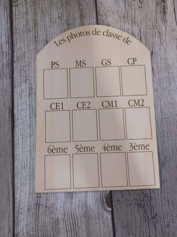 Panneau en bois photos de classe personnalisé - Version française - Motif au choix