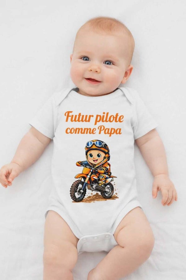 Body personnalisé - Modèle bébé motard orange