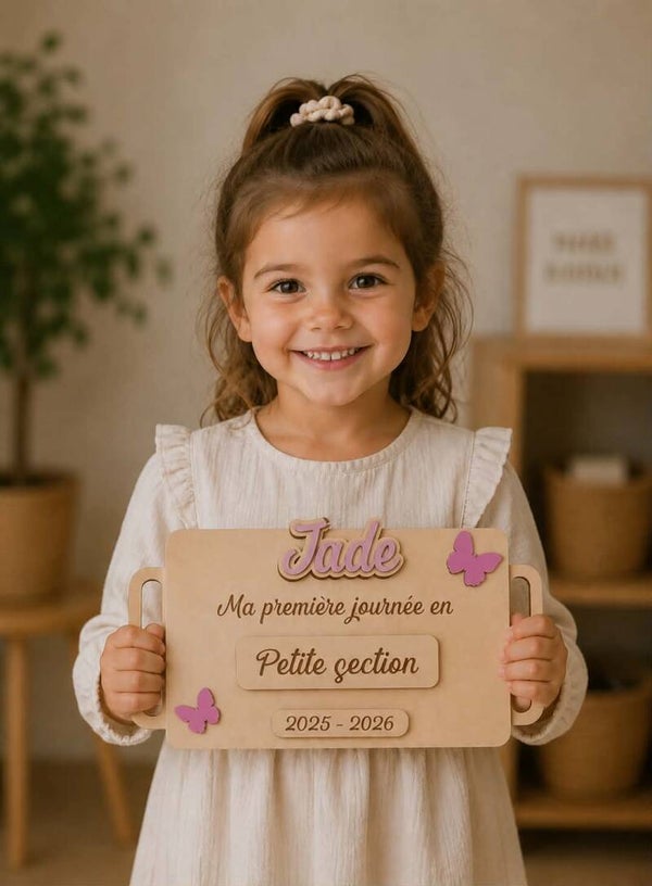 Pancarte réutilisable rentrée scolaire à poignées - Modèle papillon