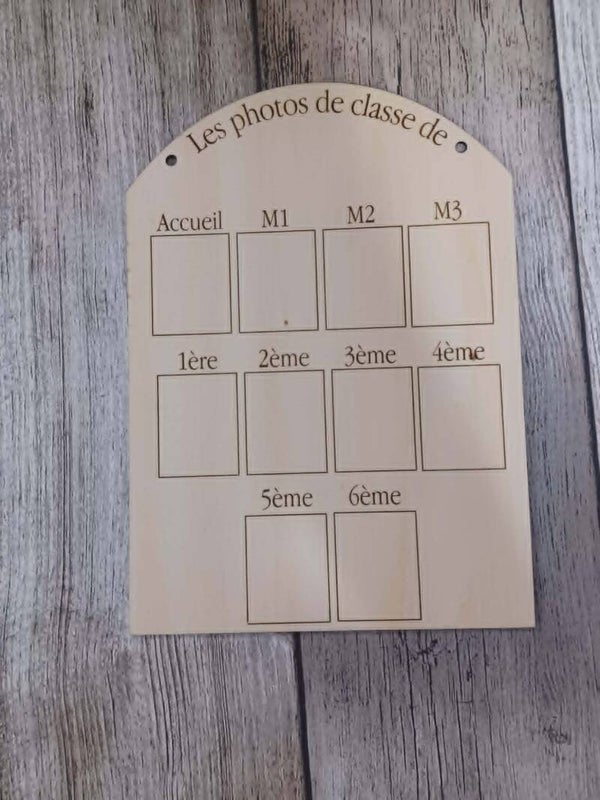 Panneau en bois photos de classe personnalisé - Version belge - Motif au choix