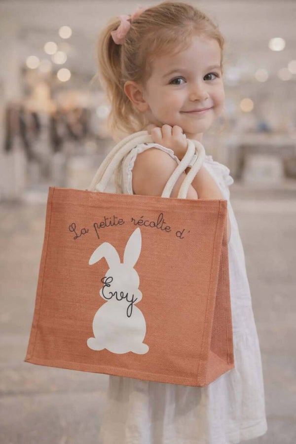 Sac cabas en jute personnalisé - Modèle Pâques lapin
