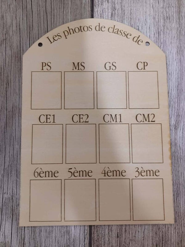 Panneau en bois photos de classe personnalisé - Version française - Motif au choix