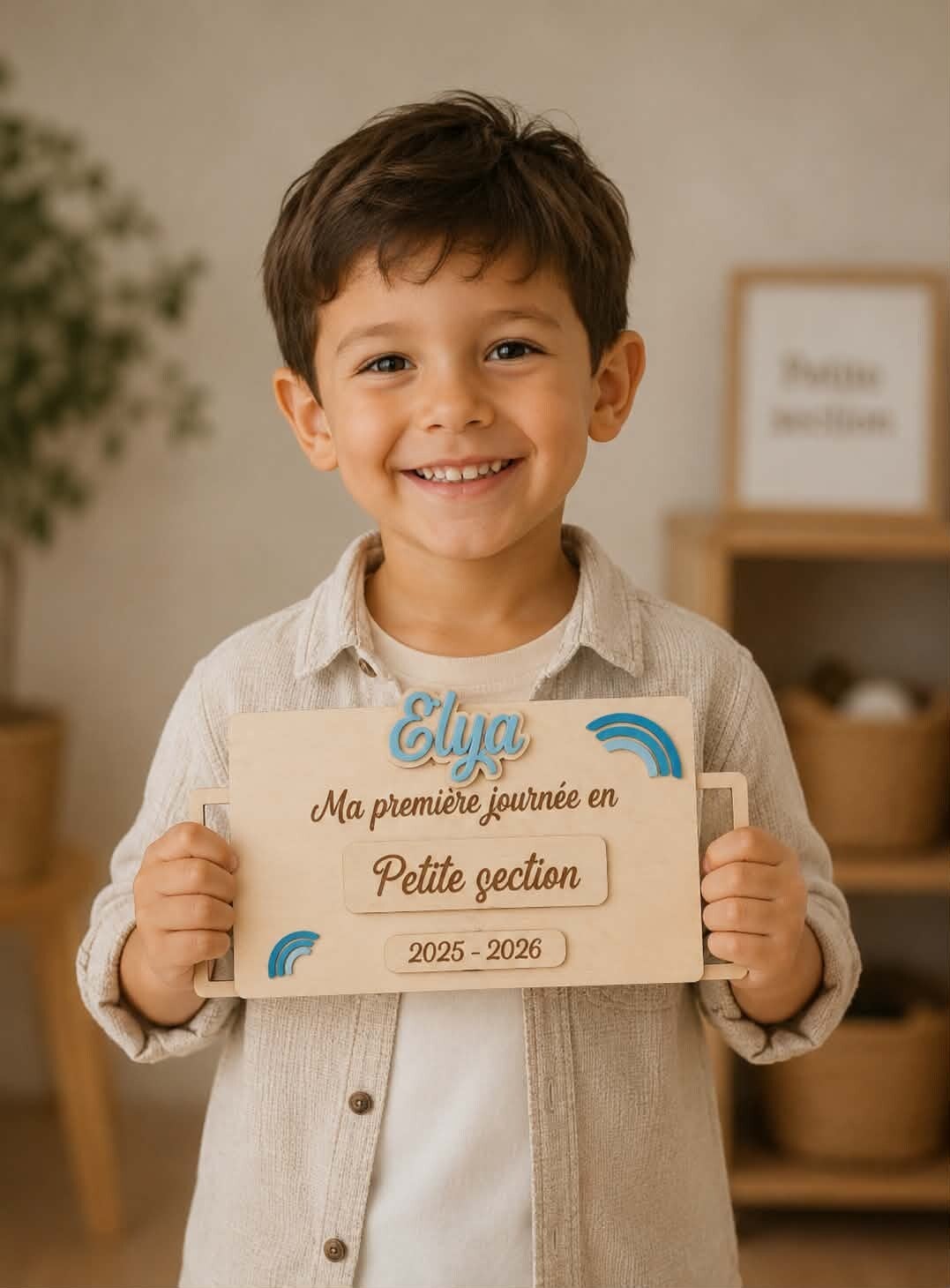 Pancarte réutilisable rentrée scolaire à poignées - Modèle arc en ciel