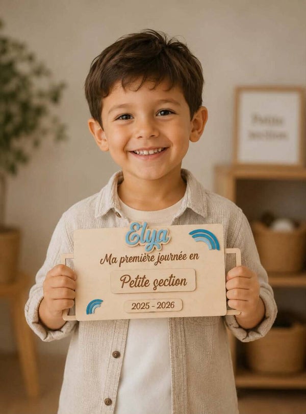 Pancarte réutilisable rentrée scolaire à poignées - Modèle arc en ciel