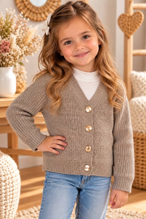 Cardigan en maille mohair - Fille - Beige pailletté