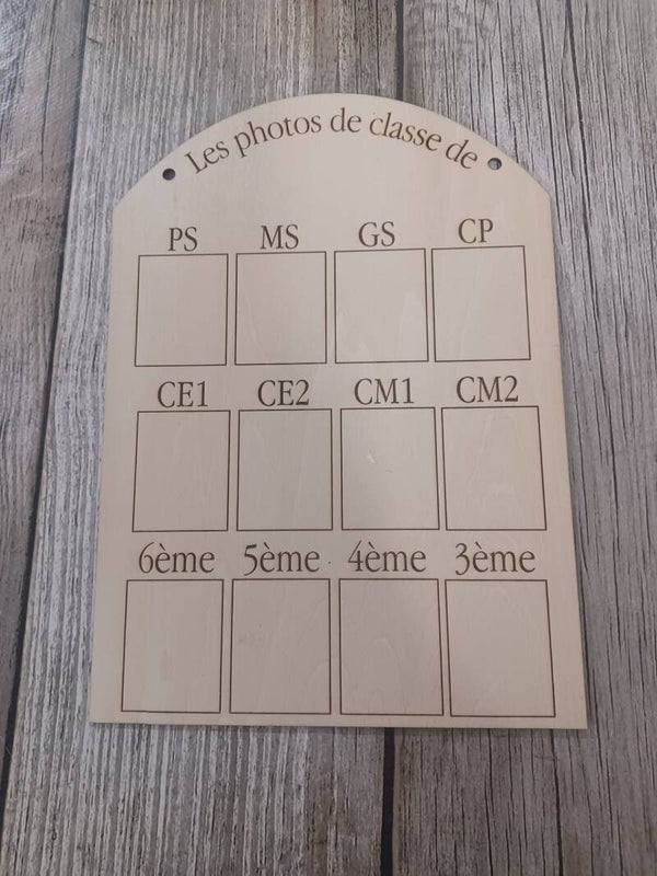 Panneau en bois photos de classe personnalisé - Version française - Motif au choix / n°1