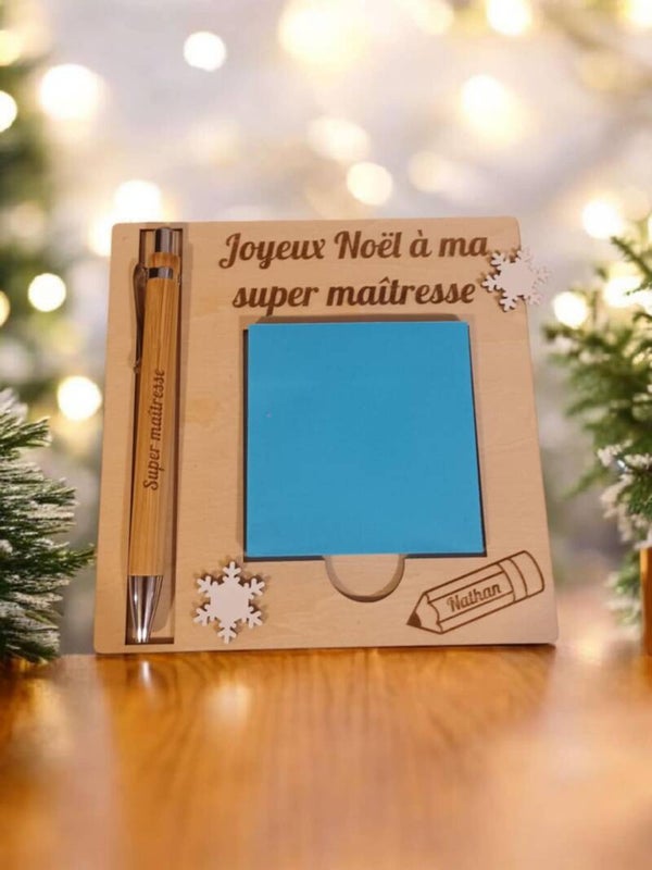 Bloc note avec post it et son stylo en bois - Modèle flocon