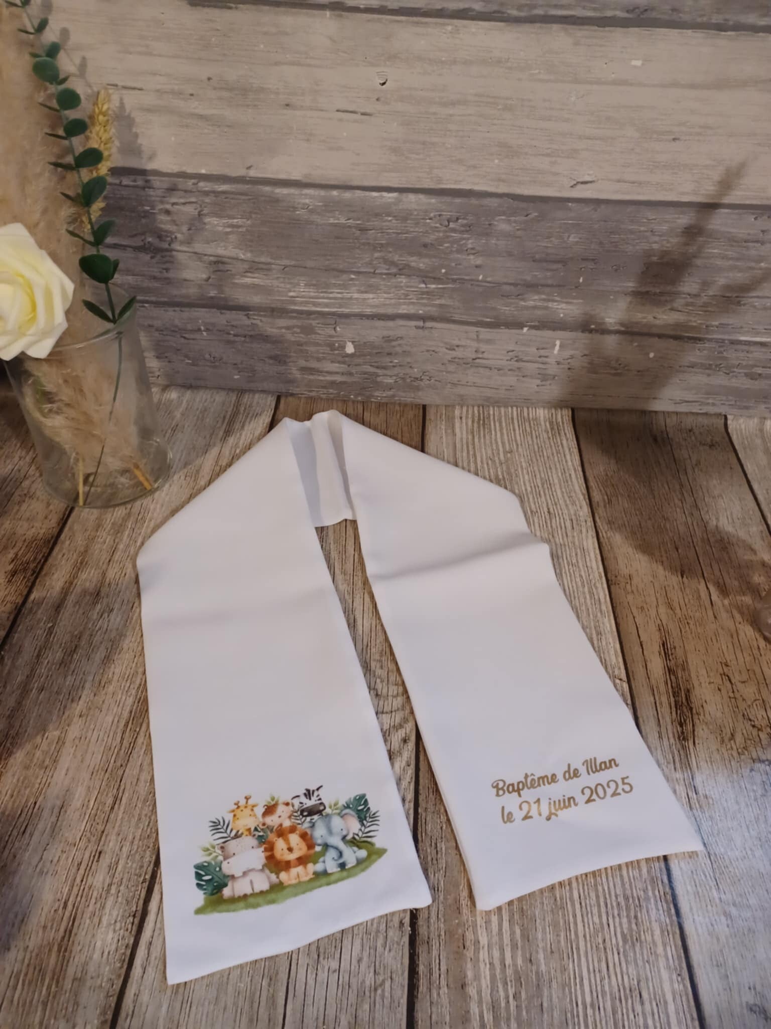 Echarpe de baptême ou communion personnalisée - Modèle animaux jungle