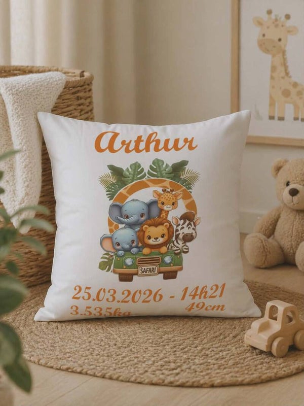 Coussin de naissance personnalisé - Modèle safari