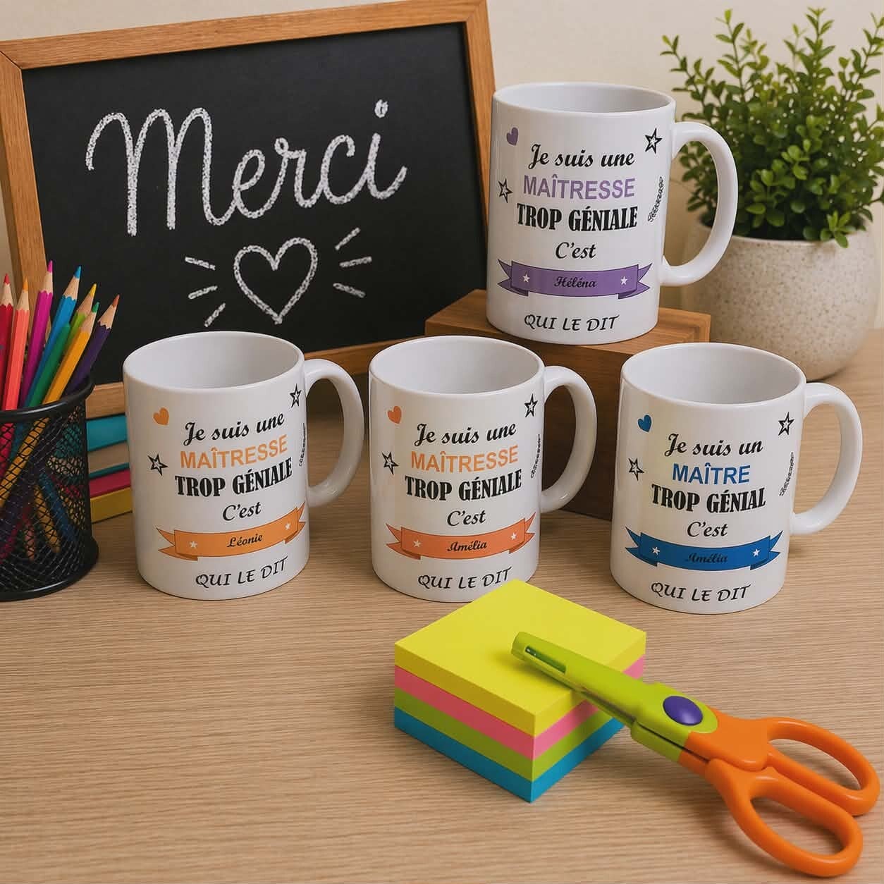 Mug personnalisé - Modèle banderole avec motif cœur, étoile et épi