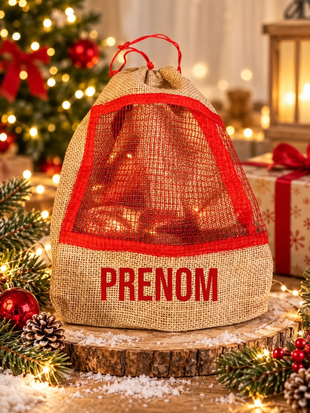 Sac cadeau de Noël en jute personnalisé