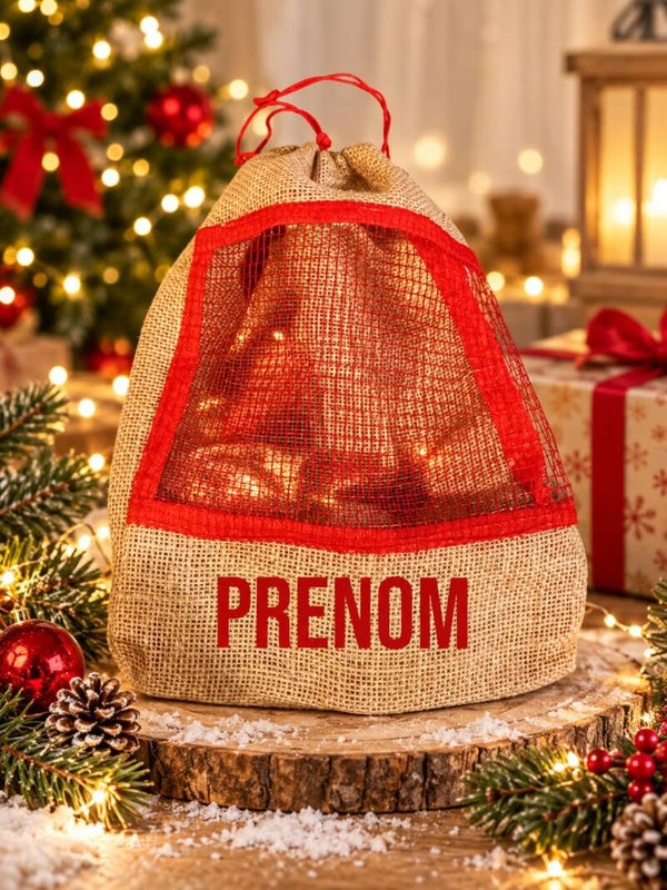 Sac cadeau de Noël en jute personnalisé
