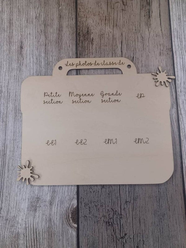 Panneau en bois pour photos de classe personnalisé - Modèle cartable