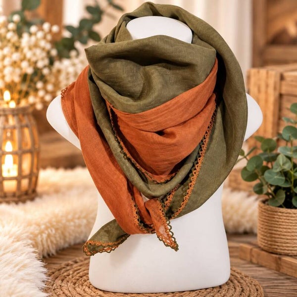 Foulard bicolore kaki et rouille - Taille adulte