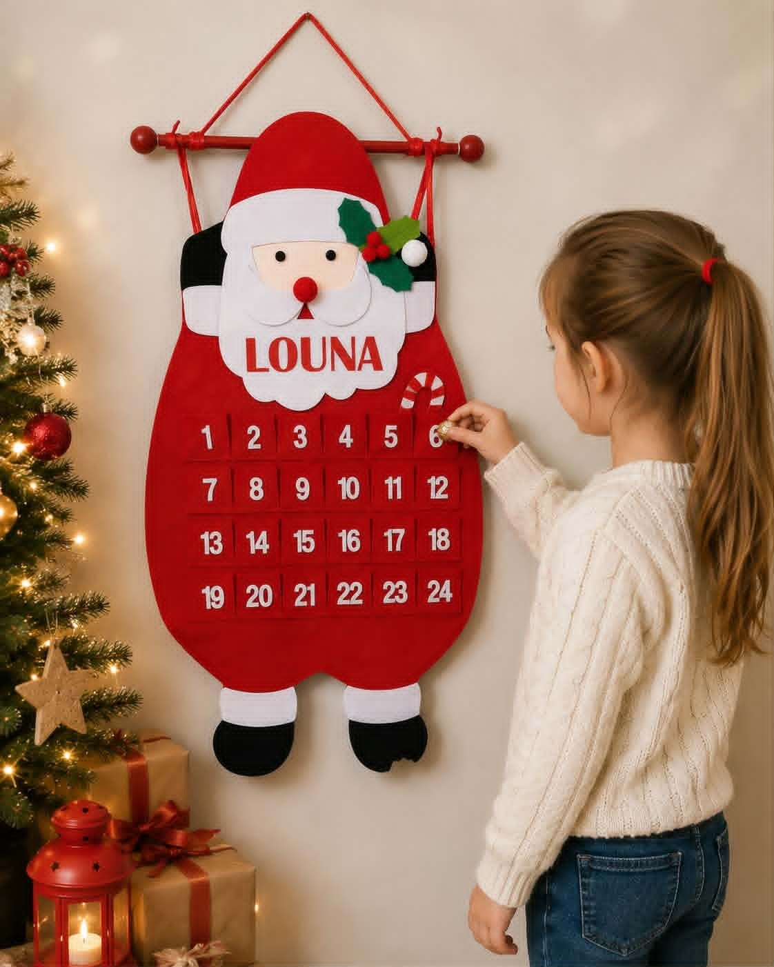 Calendrier de l'avent réutilisable personnalisé - Modèle Père Noël