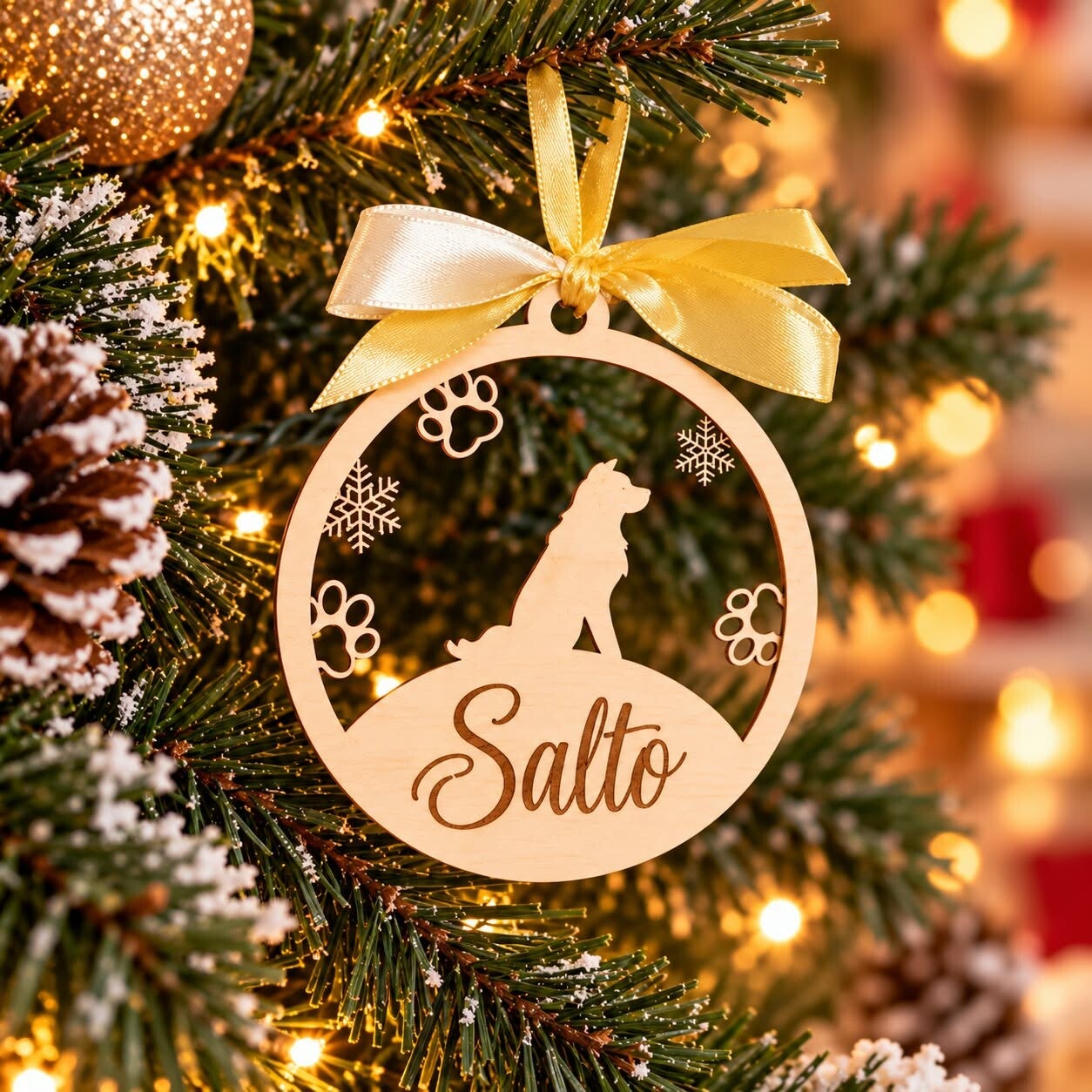 Décoration de Noël en bois - Suspension chien