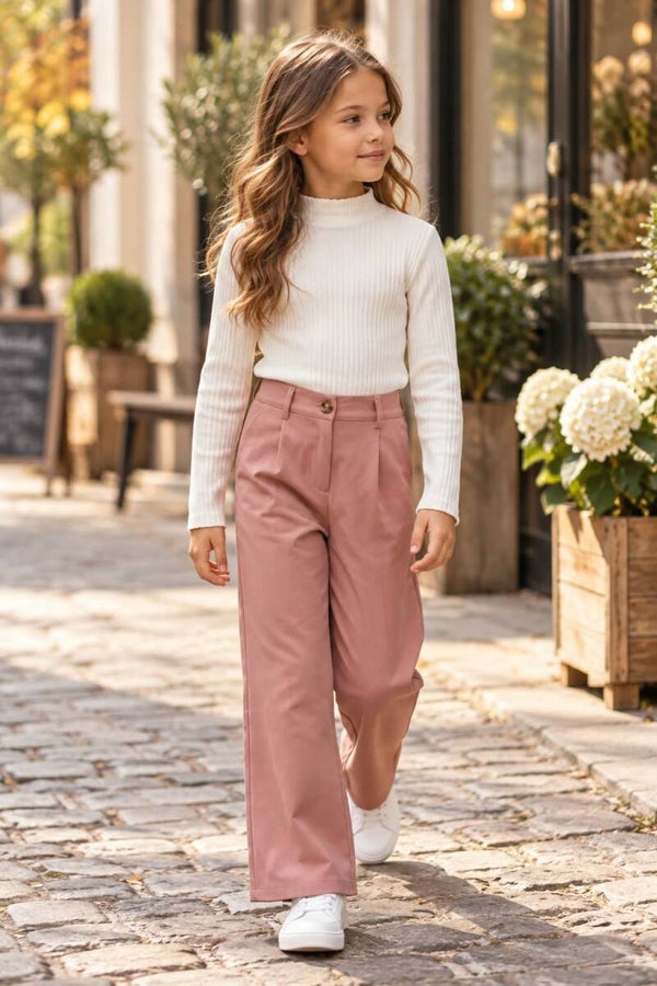 Ensemble pull doux et pantalon large - Fille - Rose
