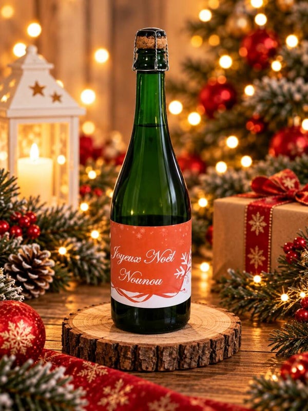 Etiquette autocollante personnalisée pour bouteille - Modèle Noël rouge et blanc