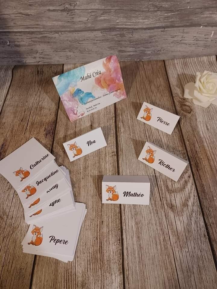 Marque place papier cartonné blanc personnalisé - Modèle renard