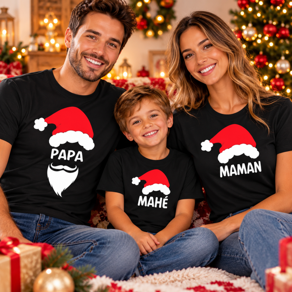 T-shirts famille personnalisés Père Noël – Papa, Maman et Enfant
