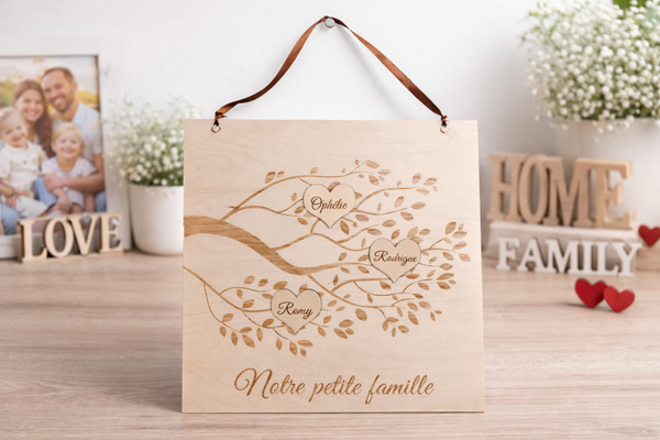 Pancarte en bois personnalisée - Modèle arbre généalogique