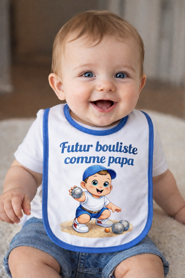Bavoir personnalisé - Modèle bébé garçon bouliste pétanque