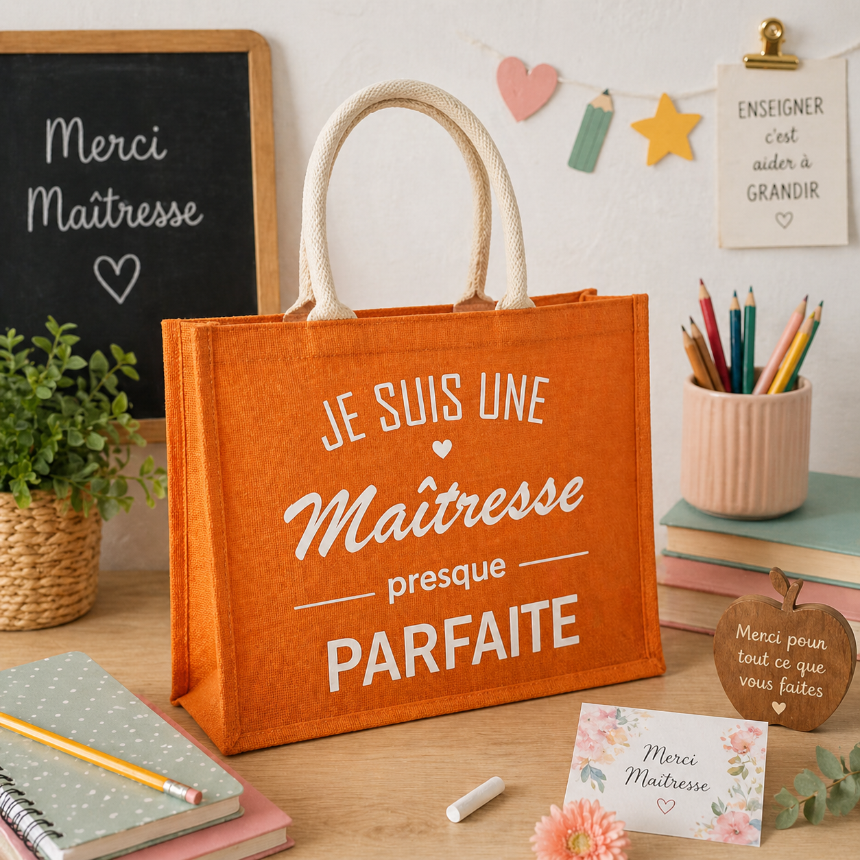Sac cabas en jute personnalisé - modèle petit cœur