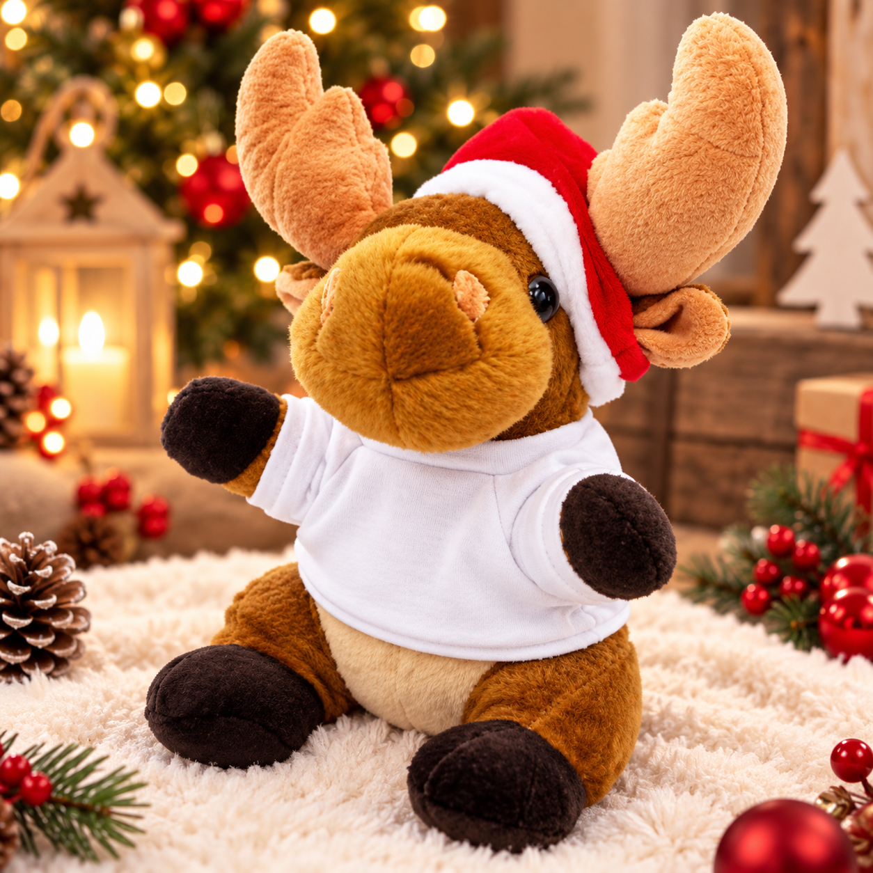 Peluche élan de Noël personnalisé – Doudou renne avec tee-shirt