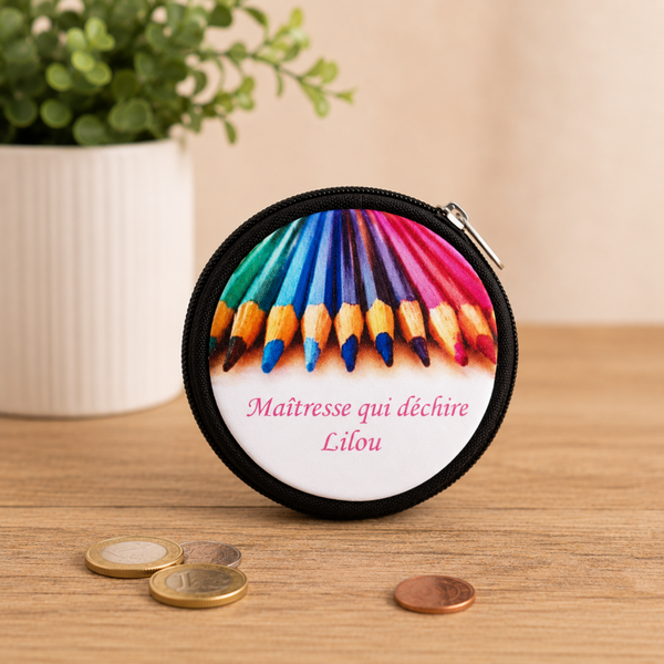Porte-monnaie rond personnalisé - Modèle crayon de couleur