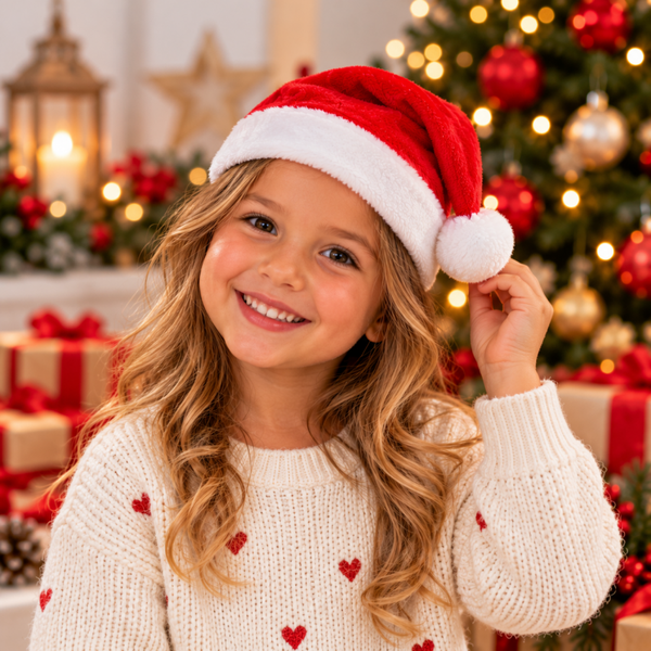 Bonnet de Noël enfant rouge et blanc – Accessoire festif de Noël