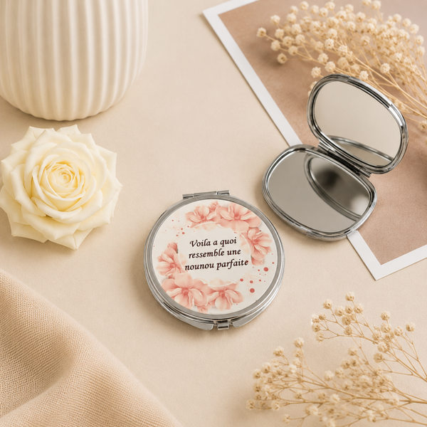 Miroir de poche personnalisé - Modèle couronne fleural