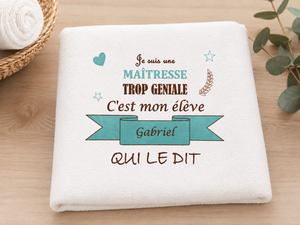 Serviette de toilette blanc personnalisée - Modèle banderole avec motif cœur, étoile et épi