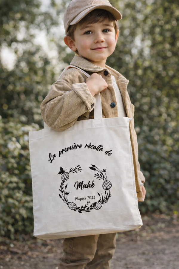 Tote bag personnalisé - Modèle couronne de Pâques noir