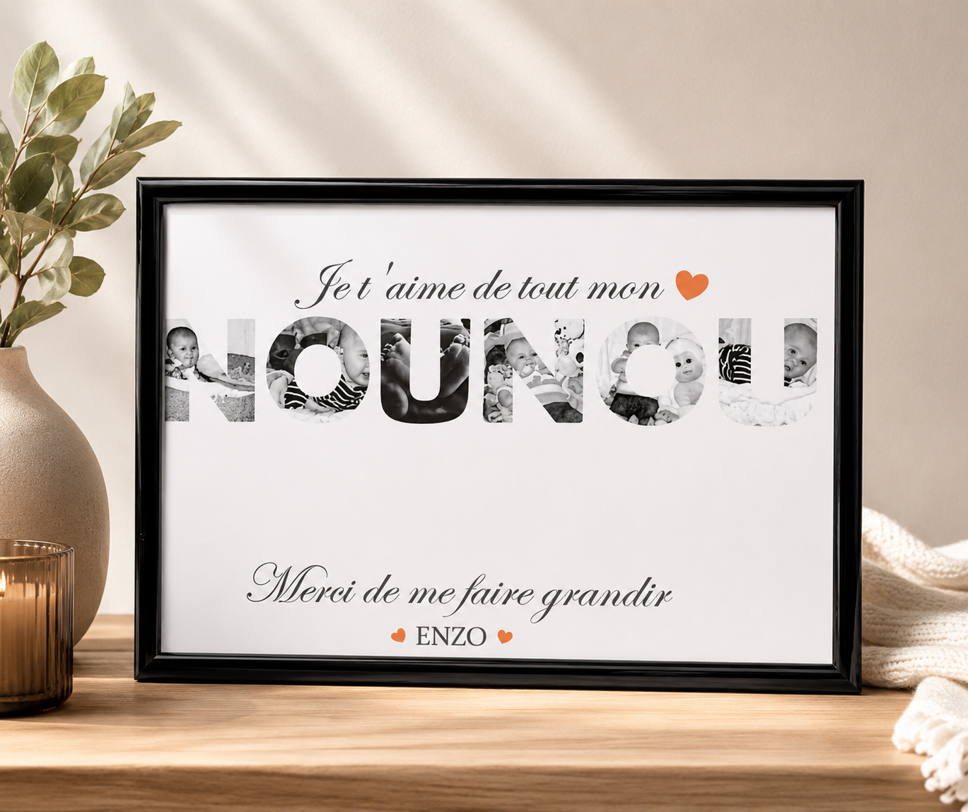 Affiche personnalisée photo dans les lettres "NOUNOU" - Modèle 100% personnalisable selon vos souhaits
