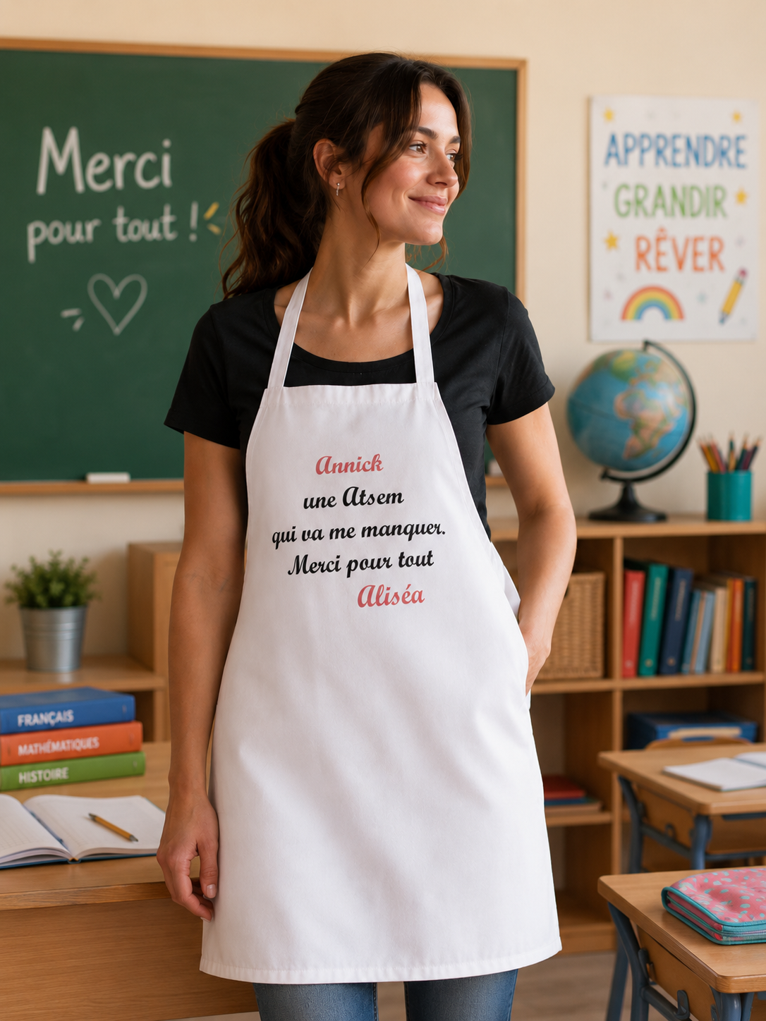 Tablier adulte blanc personnalisé - Modèle texte