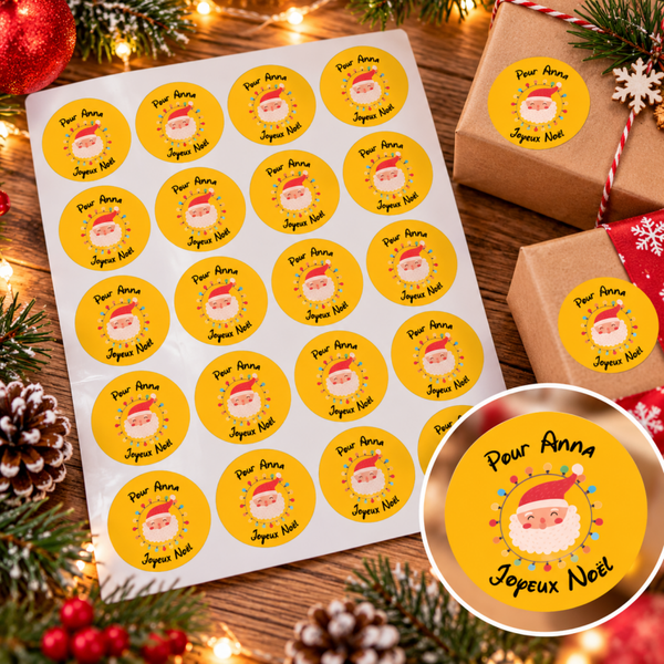 Étiquettes de Noël personnalisées avec prénom – Stickers cadeaux - Modèle Père Noël
