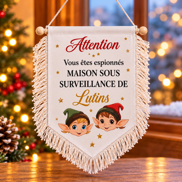 Fanion lutin farceur personnalisé – Maison sous surveillance de lutins