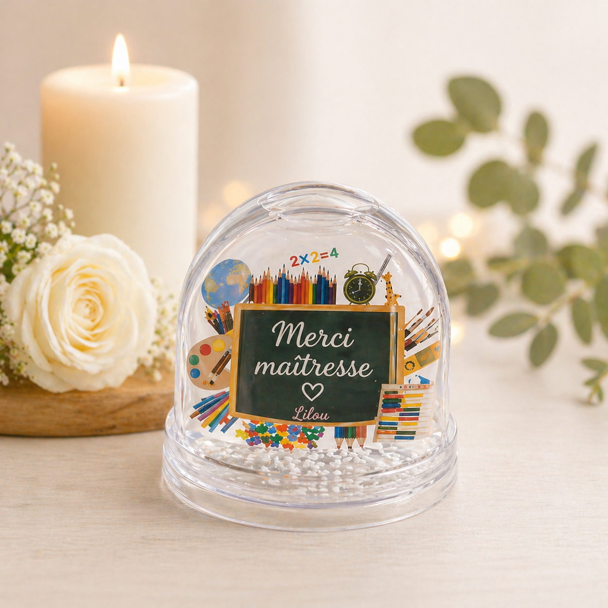 Boule à neige personnalisée - Modèle tableau et motif d'école