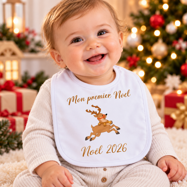Bavoir bébé personnalisé – Motif renne de Noël