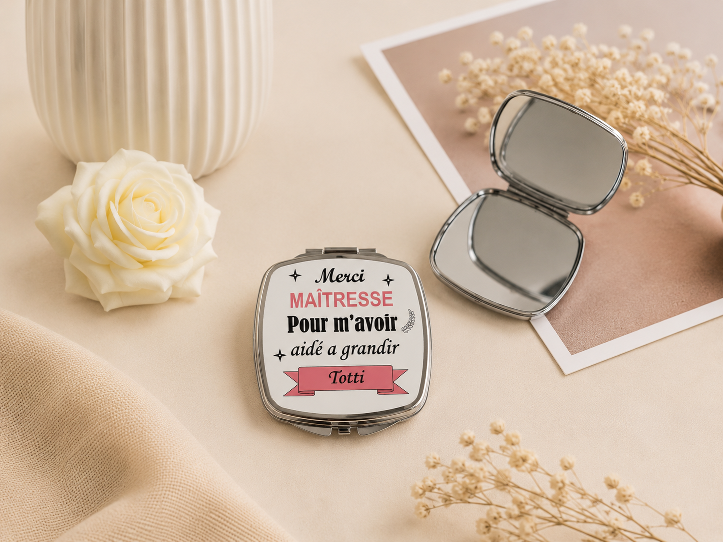 Miroir de poche personnalisé - Modèle banderole + étoile + épi