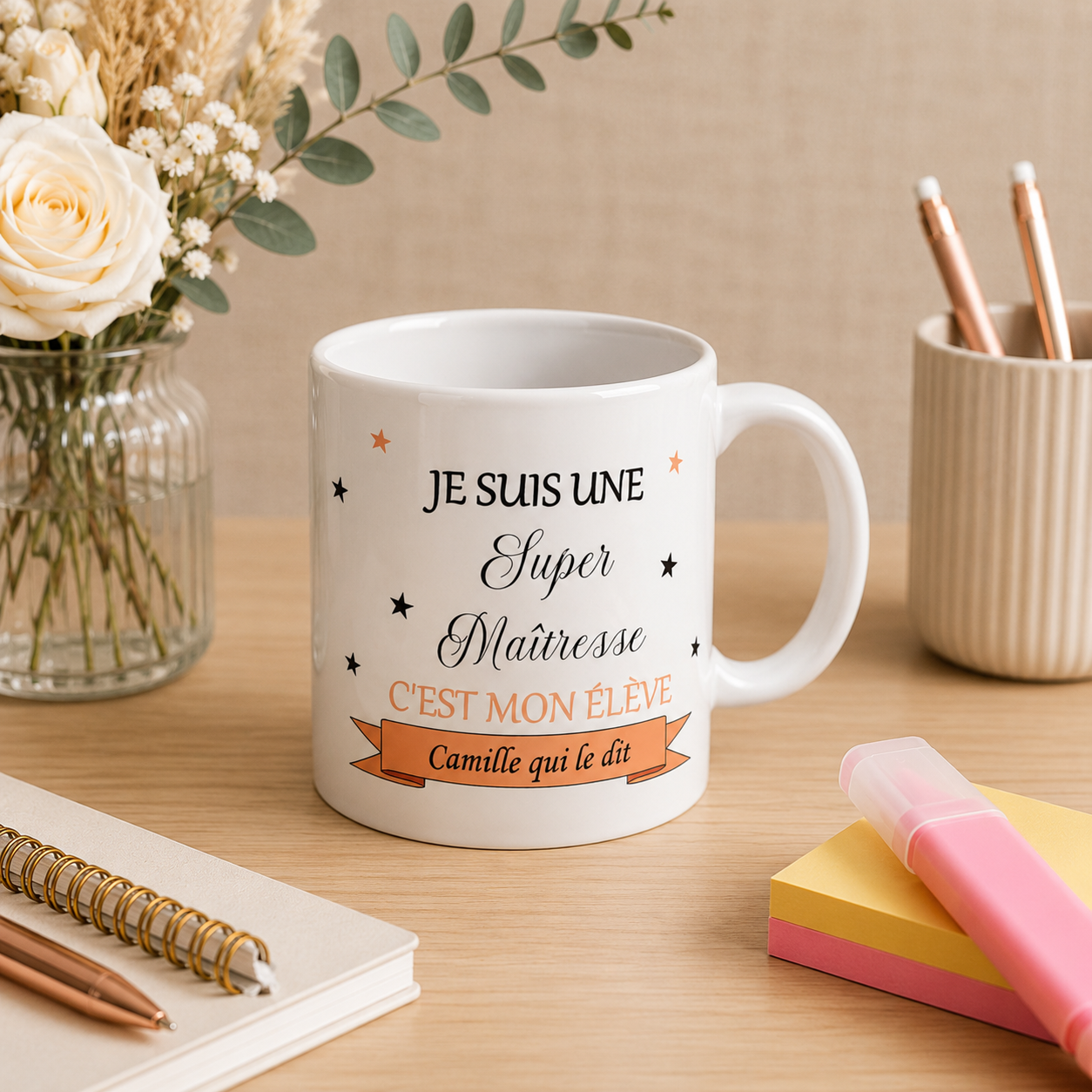 Mug personnalisé - Modèle banderole avec motif étoiles