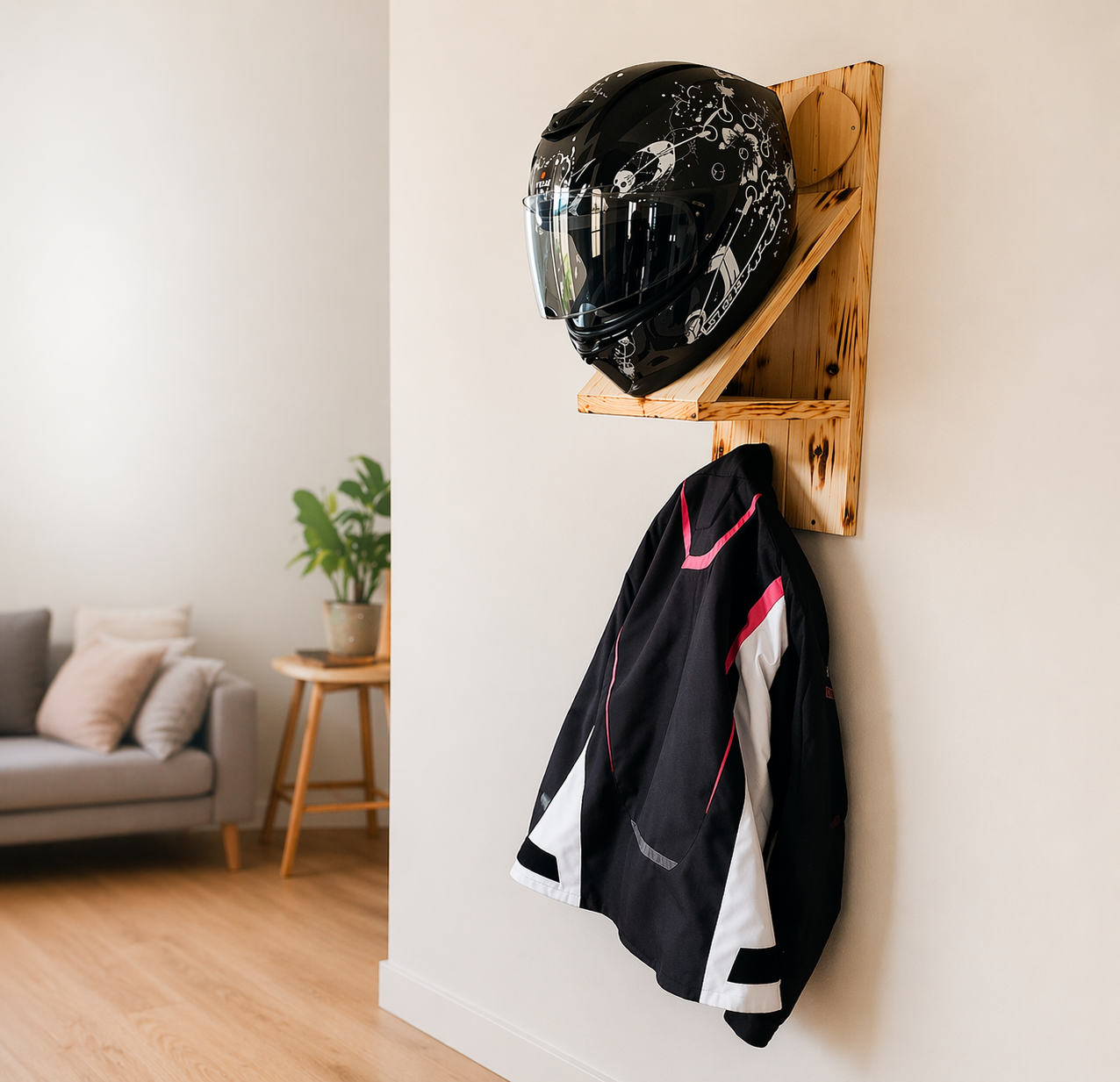 Support casque de moto en bois personnalisé - Modèle 100% personnalisable selon vos souhaits