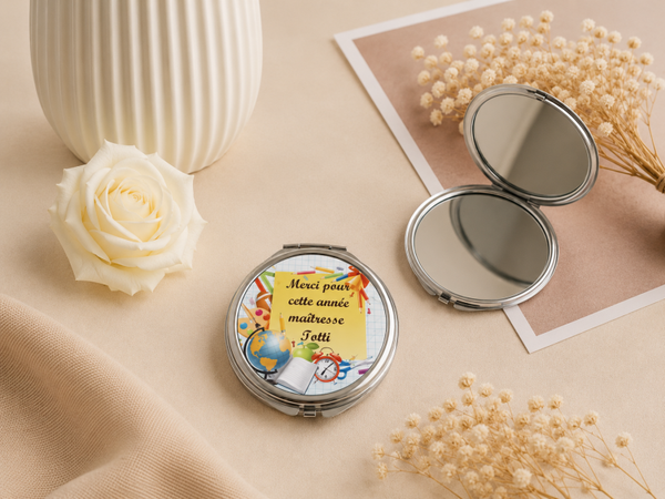 Miroir de poche personnalisé - Modèle motif école