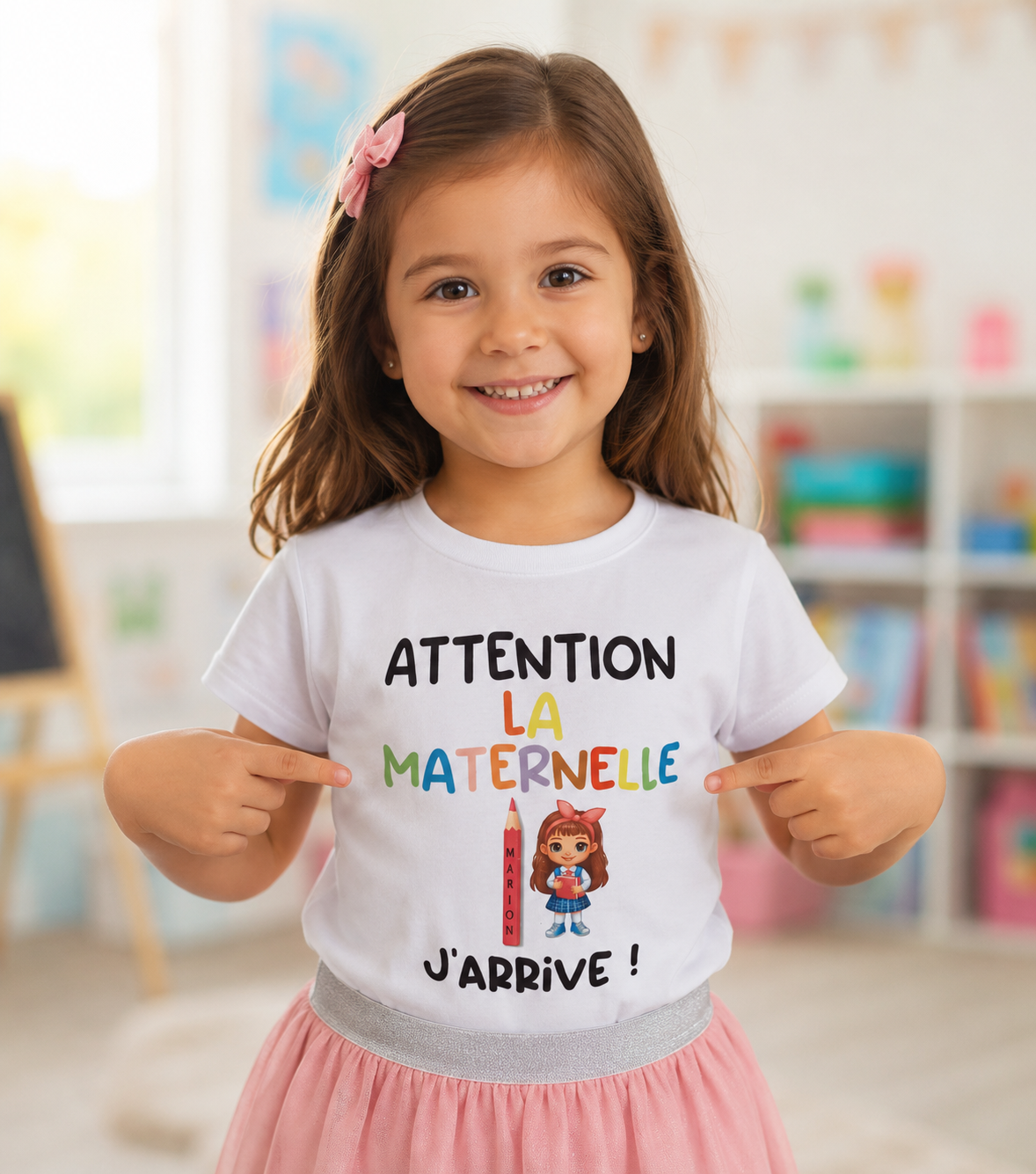 T-shirt enfant blanc sublimation - Modèle écolier avec crayon de couleur