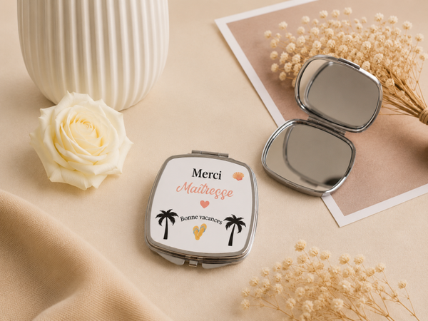 Miroir de poche personnalisé - Modèle tong et palmier