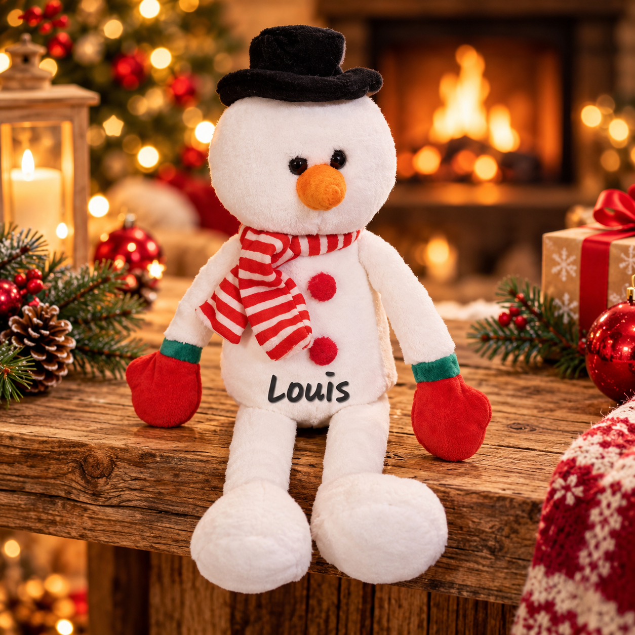 Peluche bonhomme de neige personnalisé avec prénom – Cadeau de Noël