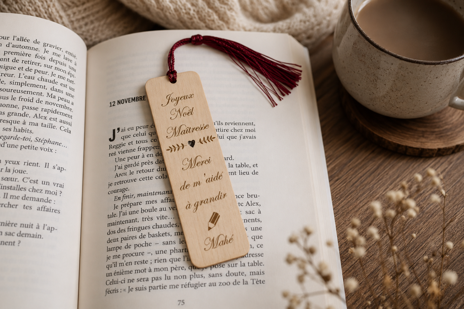 Marque page personnalisé - Modèle épi avec coeur + crayon