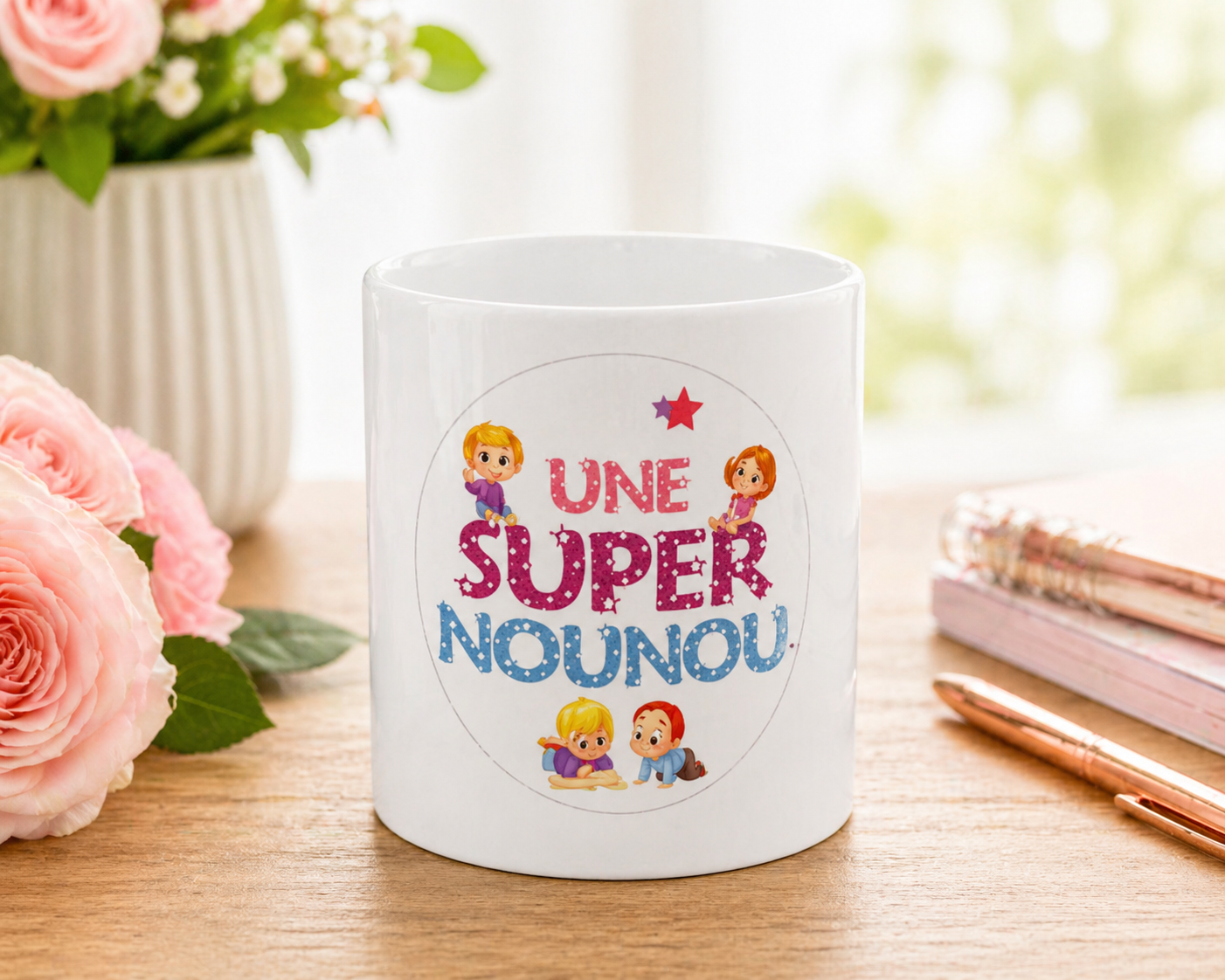 Pot à crayons personnalisé - Modèle "Une super Nounou"